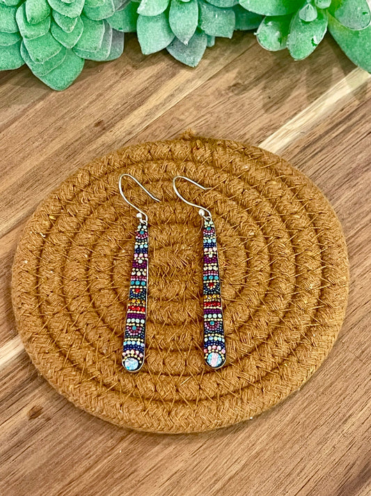 Handmade In Mexico Sterling Silver Multi Color Swarovski Crsytal Dangle Earrings