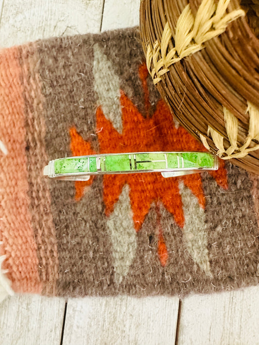 Handcrafted Gaspeite & Sterling Silver Inlay Cuff Bracelet