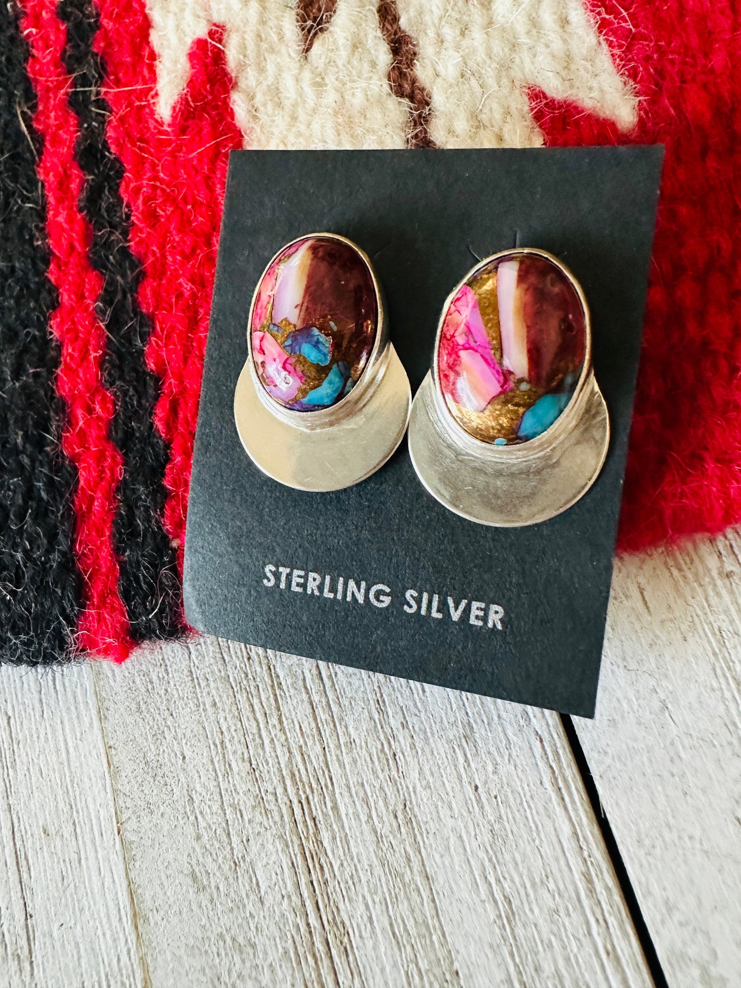 Handcrafted  Pink Dream Mojave & Sterling Silver Post Earrings
