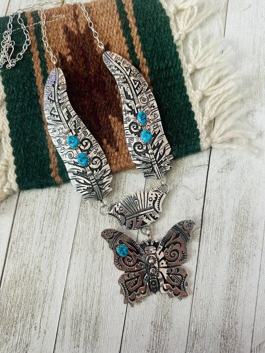 Handcrafted Sterling Silver & Turquoise Butterfly Necklace by Richard Singer
