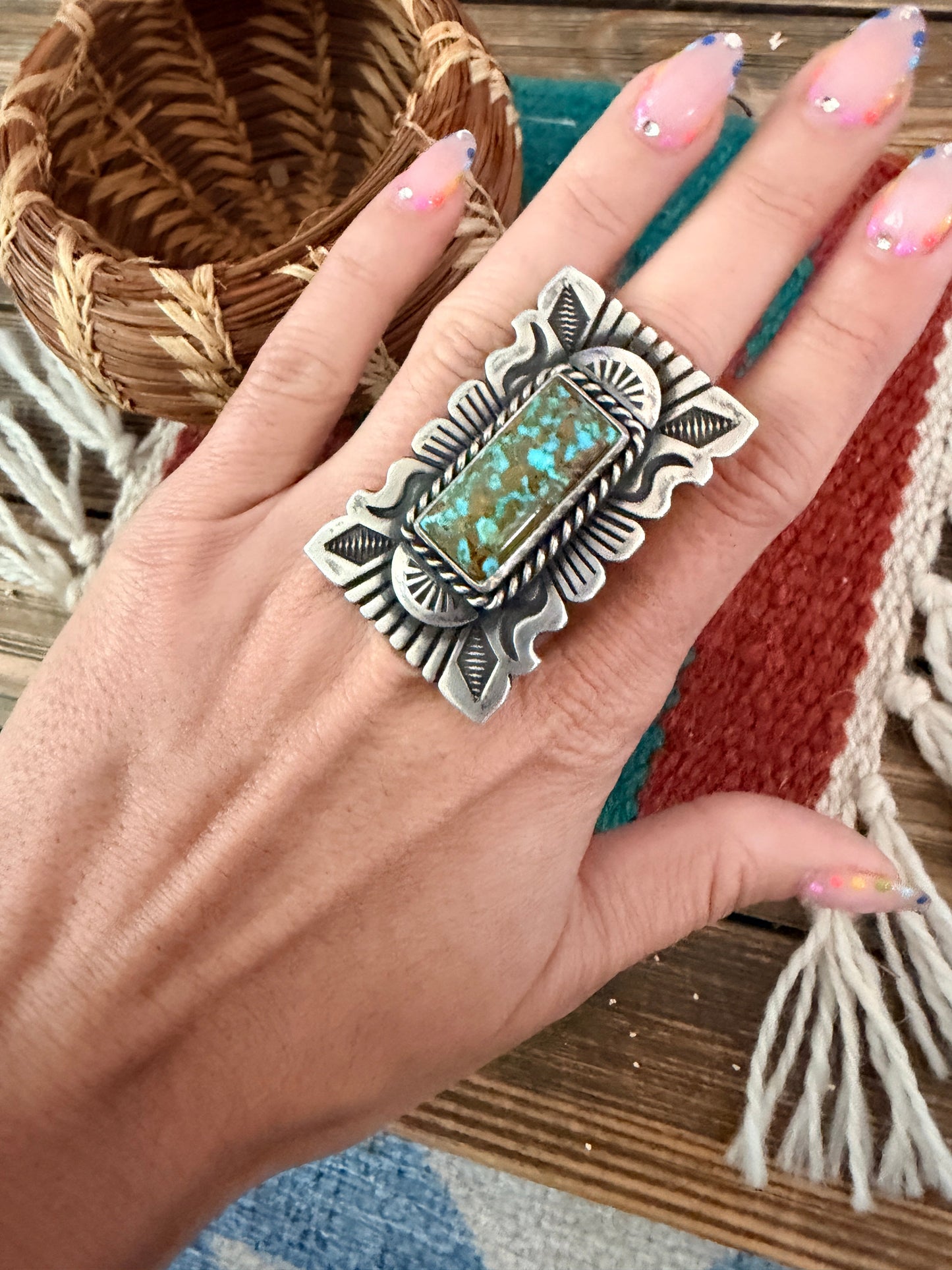 Handcrafted Number 8 Turquoise & Sterling Silver Ring Size 7.75 by John Nelson