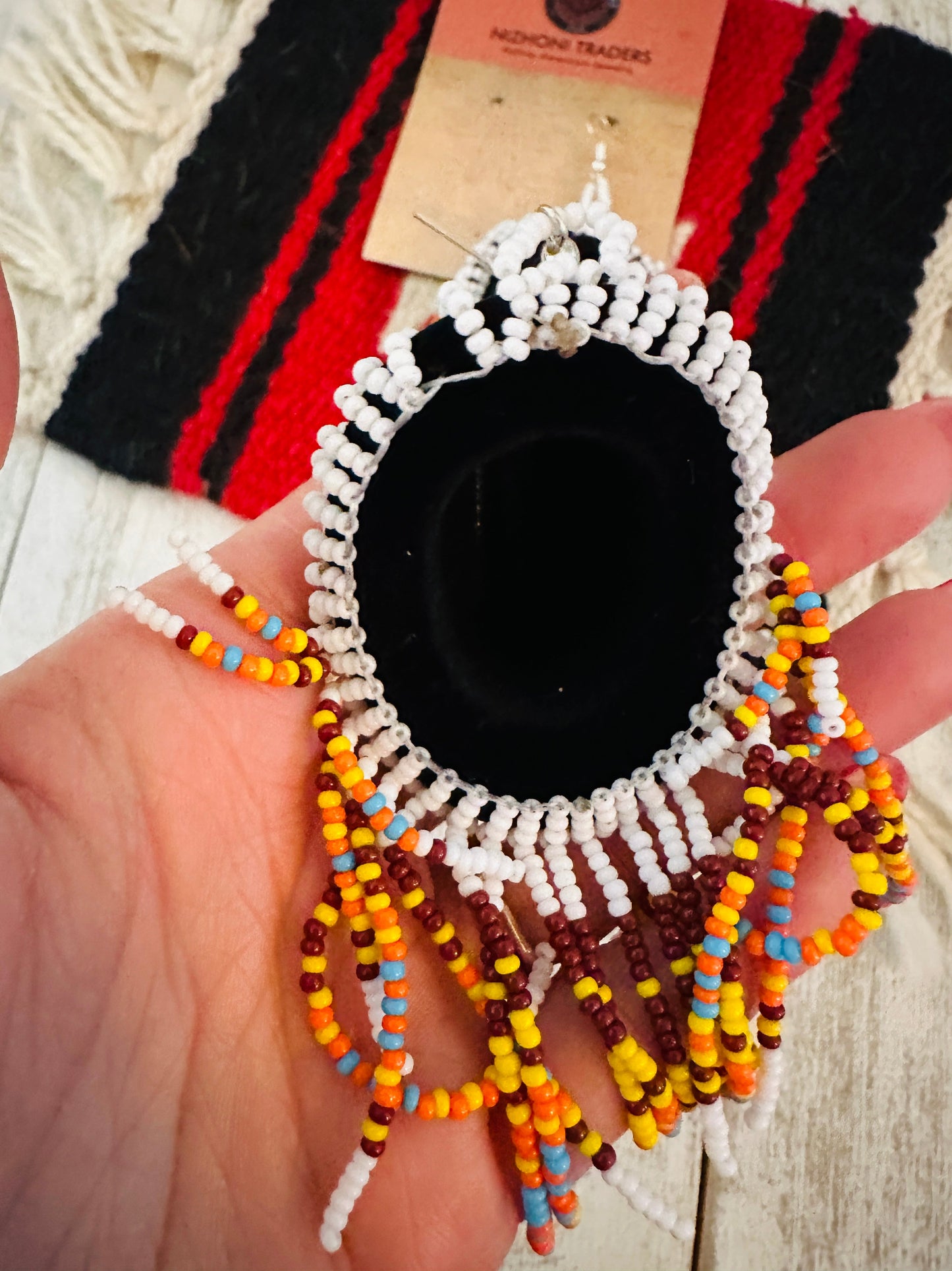 Handcrafted Beaded Cowboy Hat Dangle Earrings- white