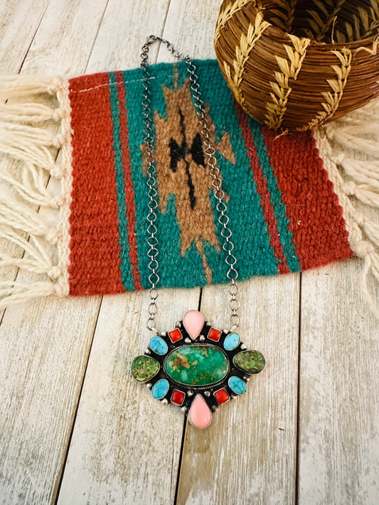 Handcrafted Sterling Silver & Multi Stone Cluster Necklace
