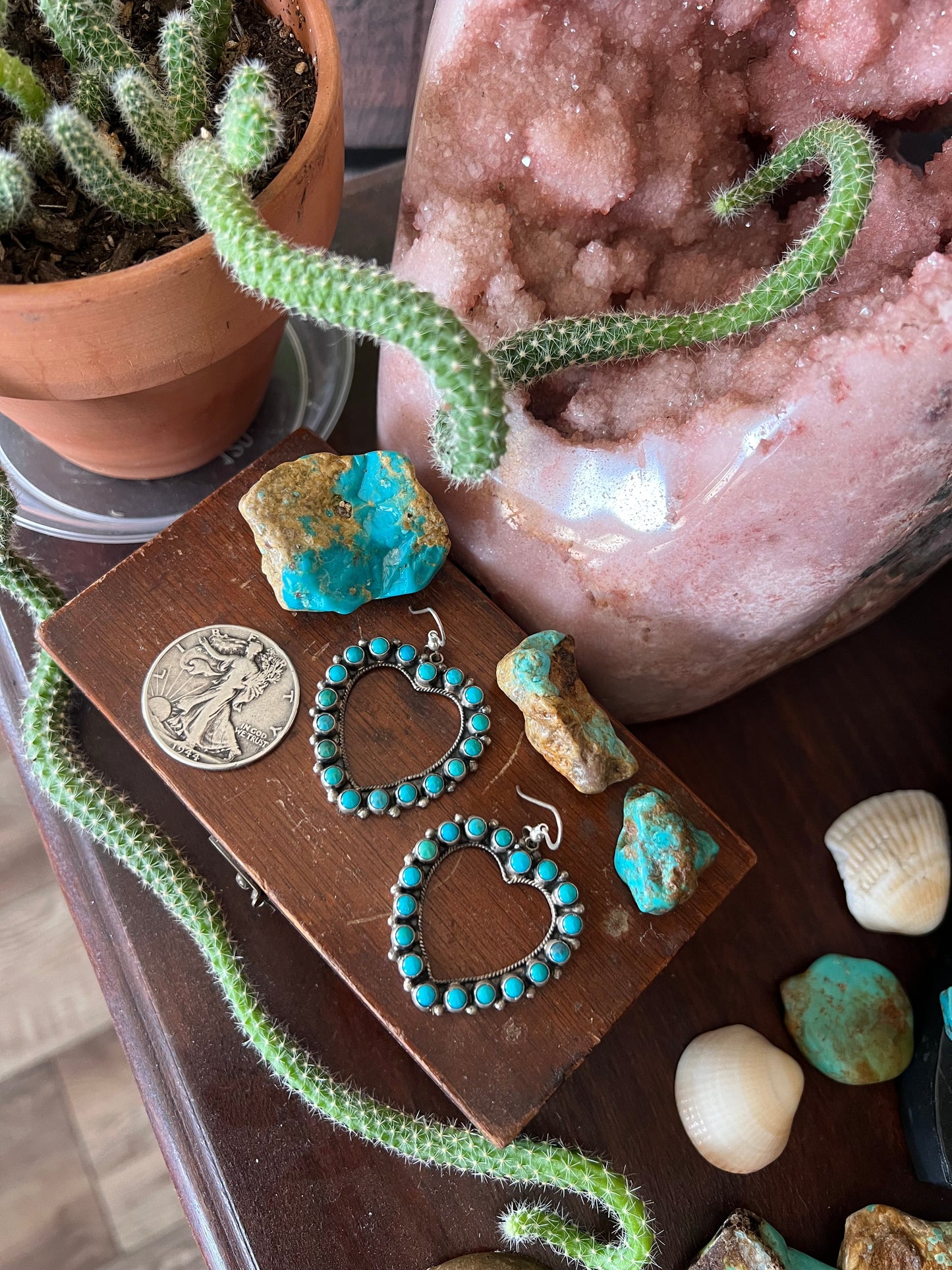 Don Lucas Sterling Silver and Kingman Turquoise Heart Earrings