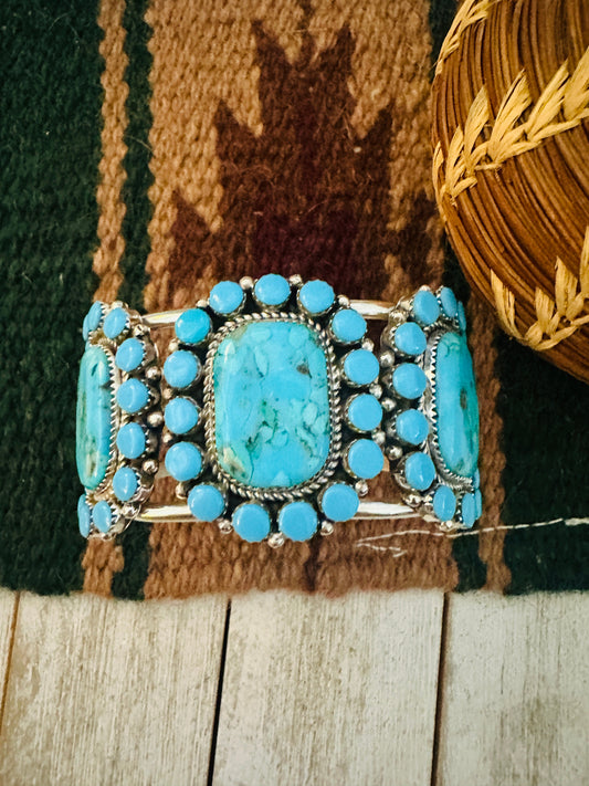 Handcrafted Kingman Turquoise & Sterling Silver Cuff Bracelet /