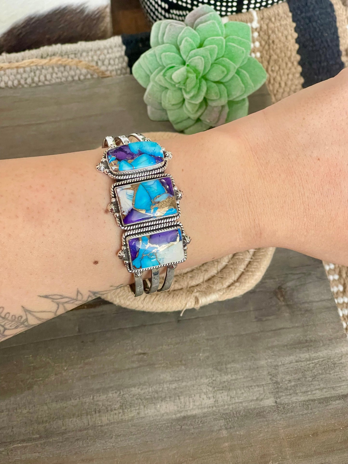 Handmade Sterling Silver Purple Kingman Mojave Adjustable  Cuff