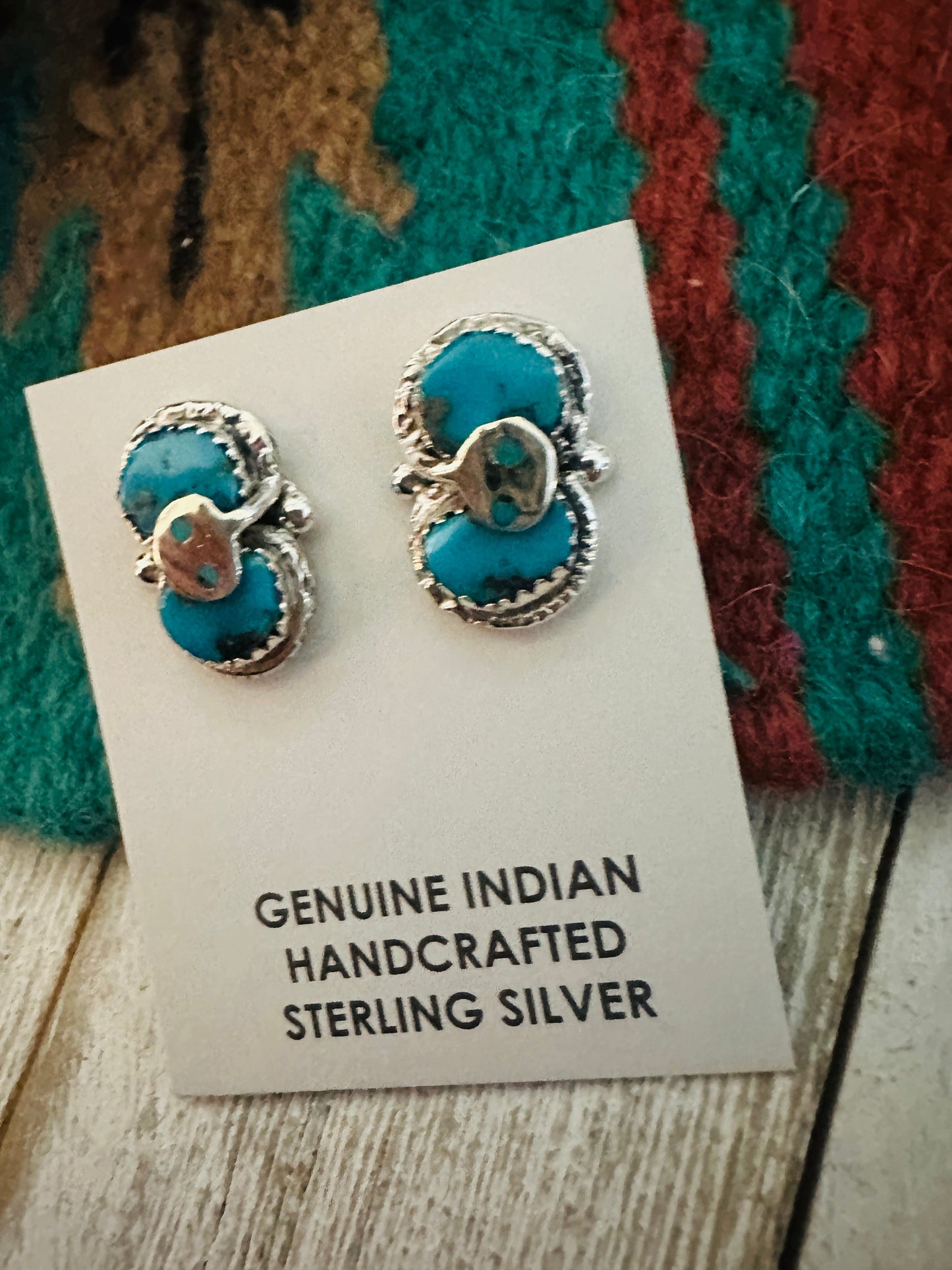 Zuni Sterling Silver & Turquoise Post Earrings by Effie Calavaza