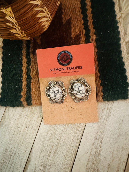 Handcrafted Howlite and Sterling Silver Post Earrings
