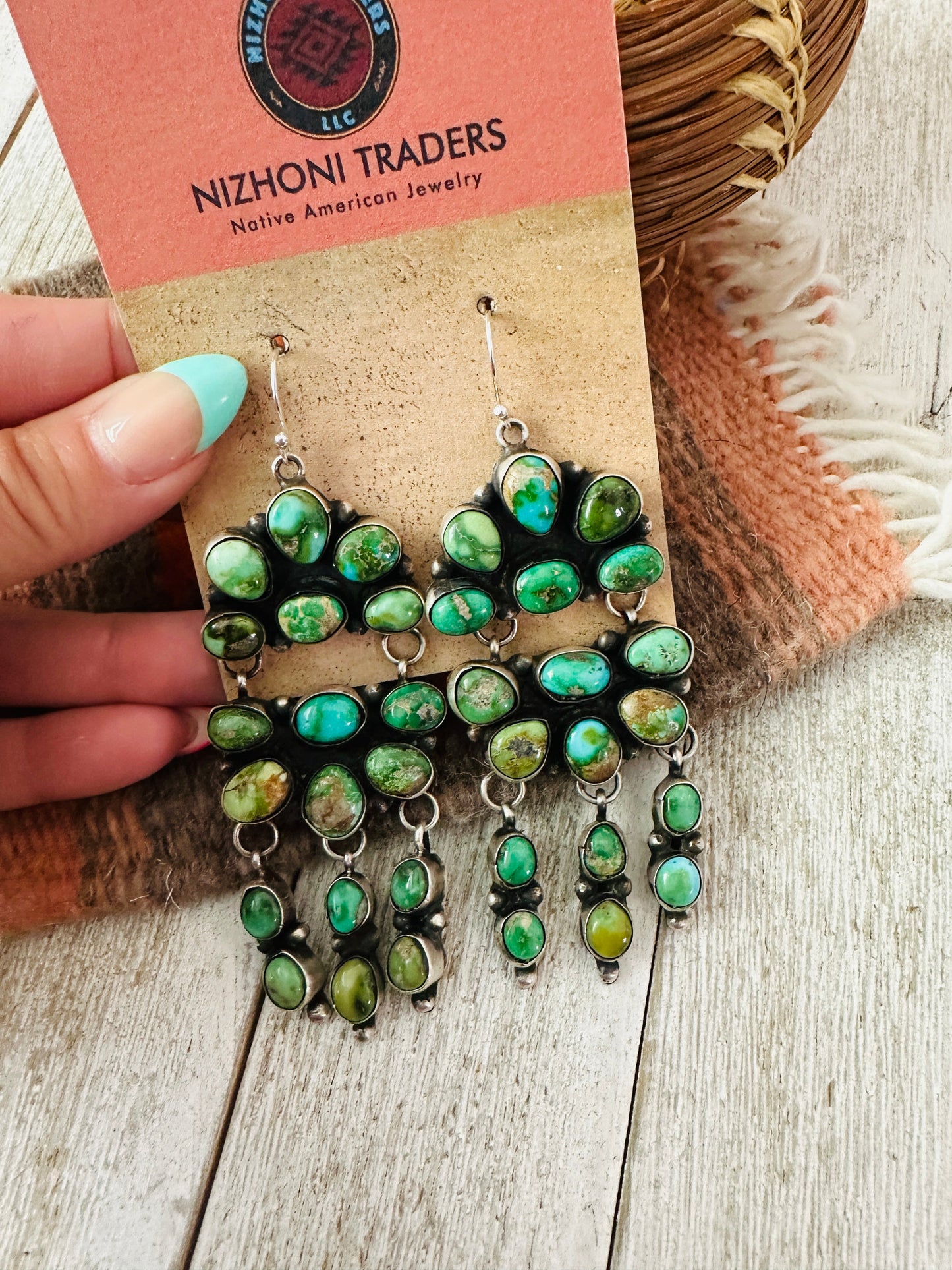 Handcrafted Sonoran Mountain Turquoise & Sterling Silver Cluster Dangle Earrings