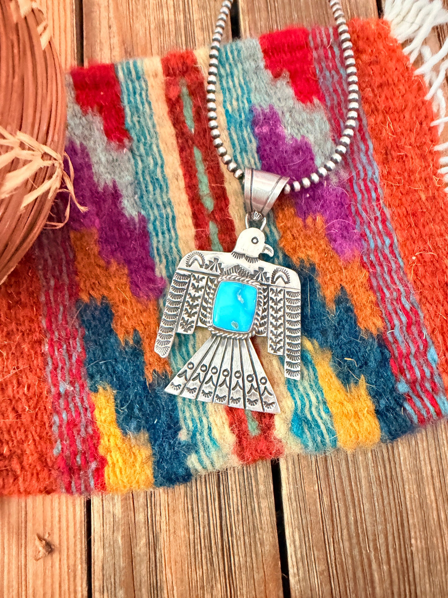 Handcrafted Sterling Silver & Turquoise Thunderbird Pendant by Leroy James