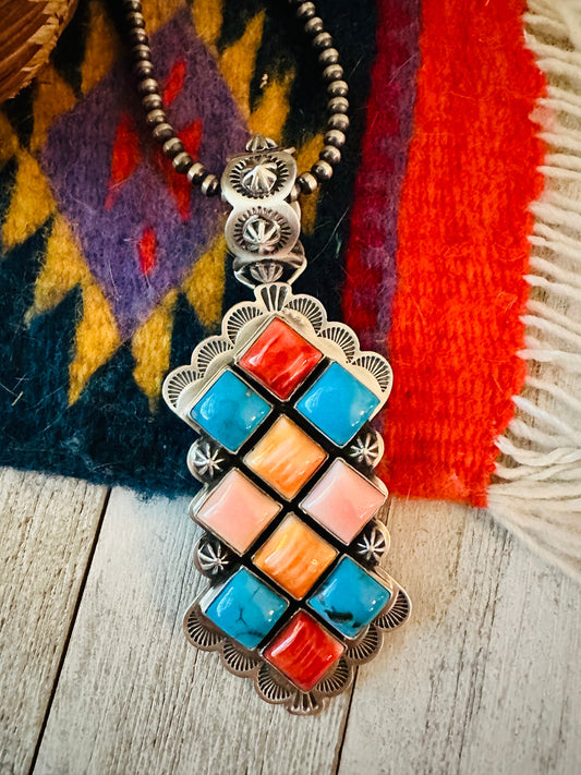 Handcrafted Multi Stone and Sterling Silver Cluster Pendant by Charles Johnson