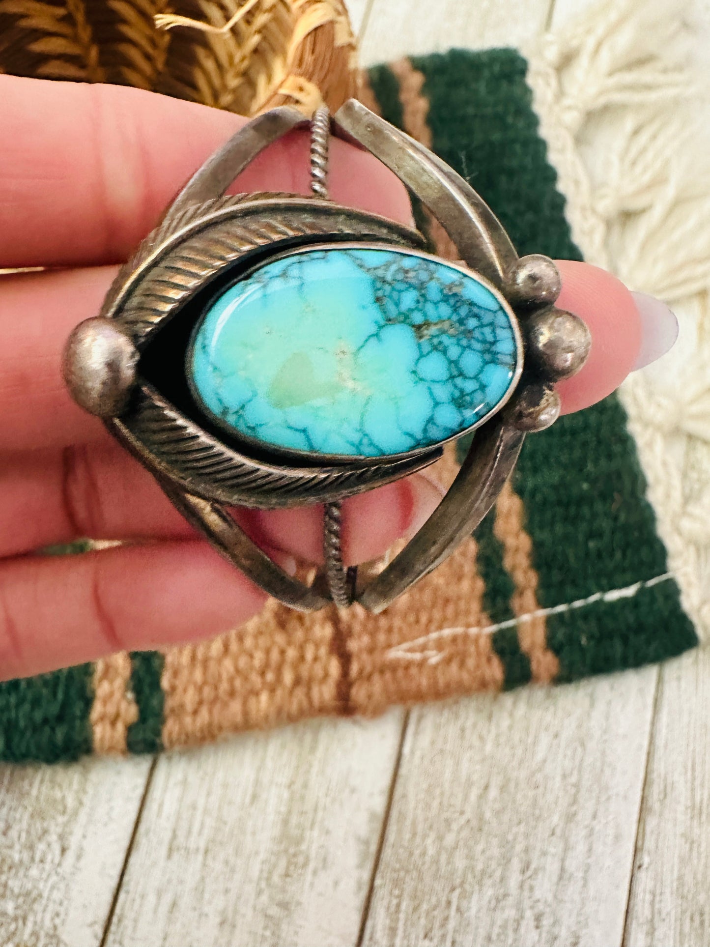 Handcrafted Old Pawn Turquoise & Sterling Silver Cuff Bracelet