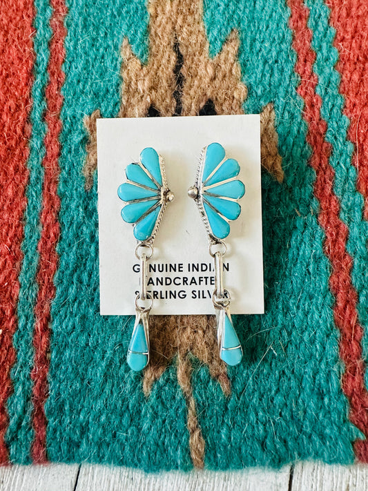 Handcrafted Sterling Silver & Turquoise Inlay Dangle Earrings