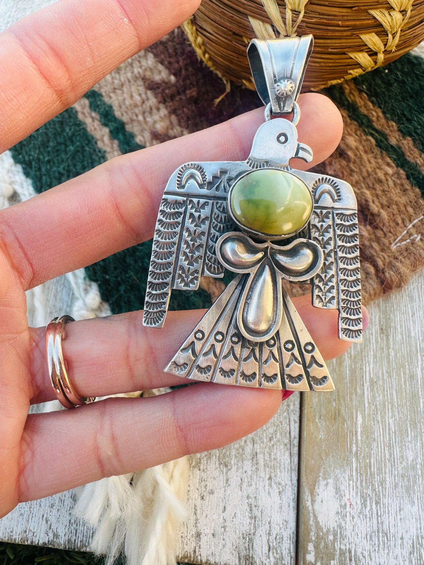 Handcrafted Sterling Silver & Turquoise Thunderbird Pendant by Leroy James