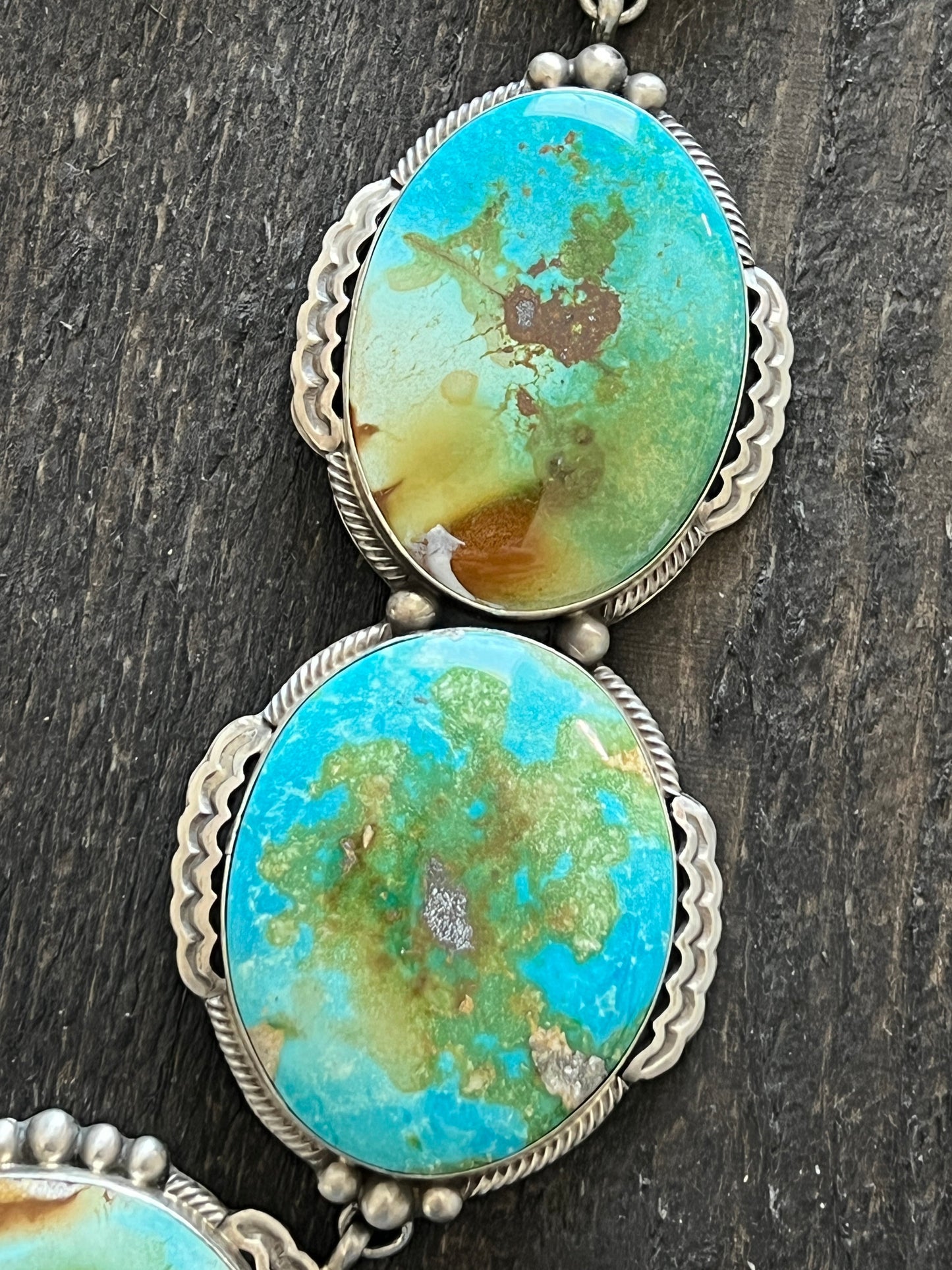 Massive Handcrafted Sterling Silver and Sonoran Mountain Turquoise Statement Necklace with Earrings by Talila Benally