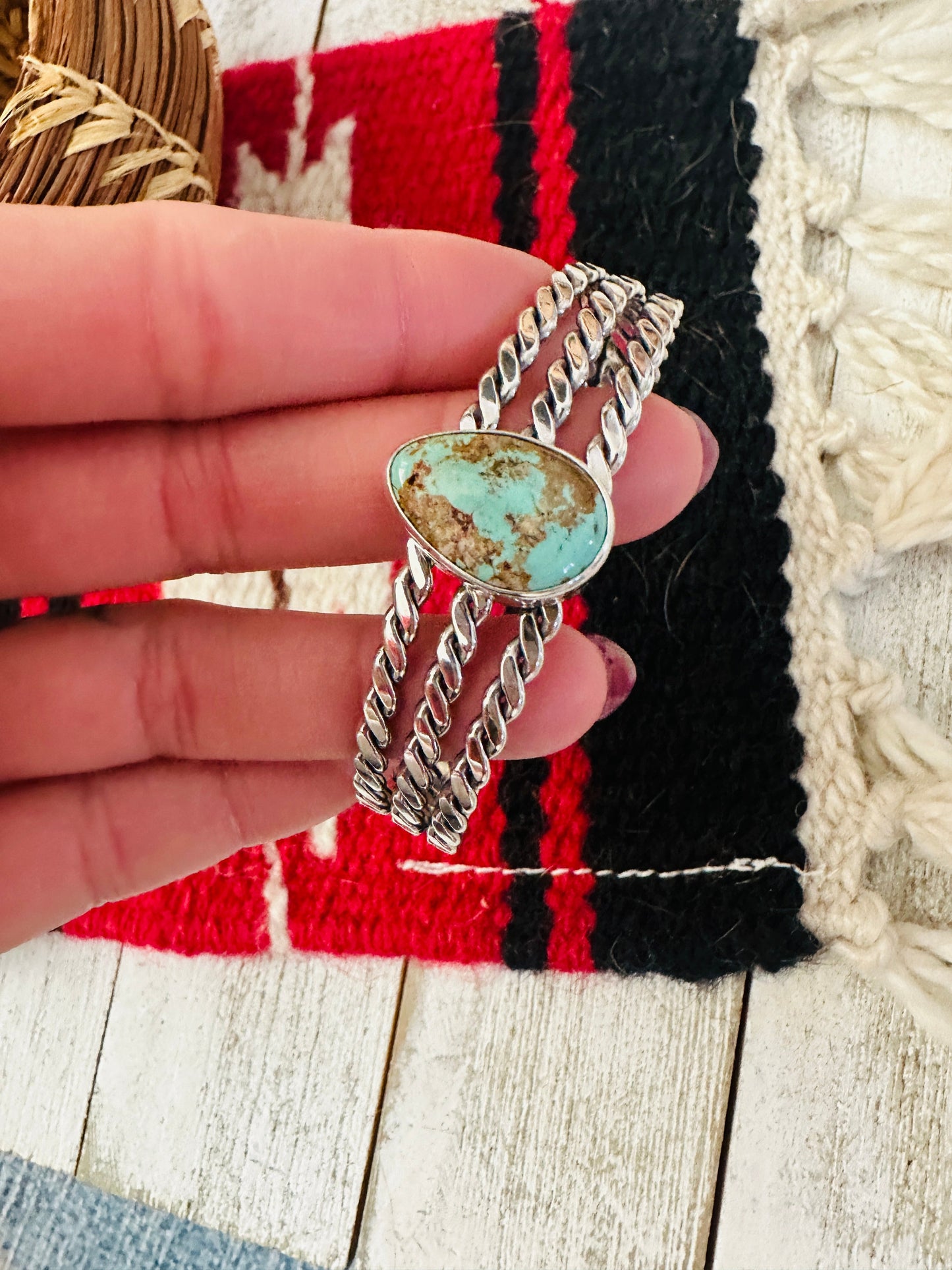 Handcrafted Royston Turquoise & Sterling Silver Cuff Bracelet
