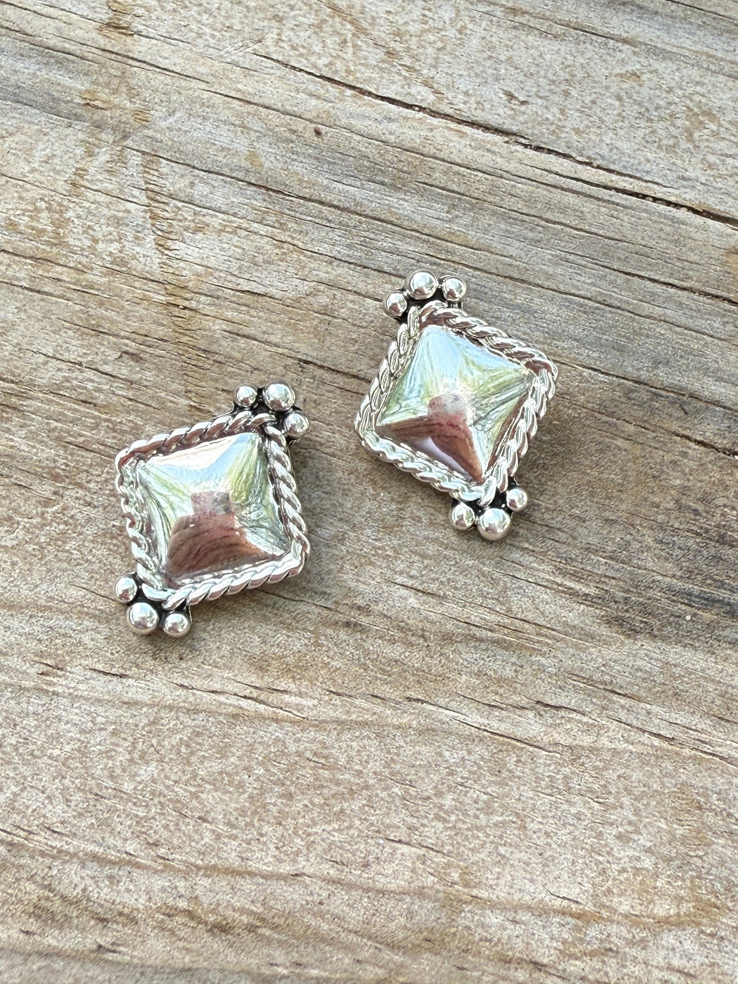Handmade Sterling Silver Diamond Shaped Clip On Earrings