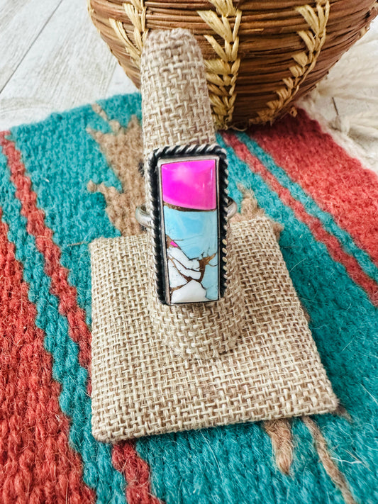Handcrafted Sterling Silver & Cotton Candy Adjustable Ring