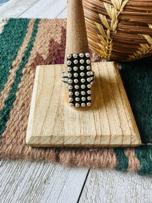 Handcrafted Sterling Silver Studded Ring Size 10