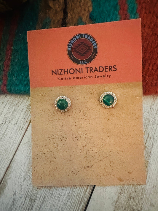 Navajo Malachite and Sterling Silver Stud Earrings