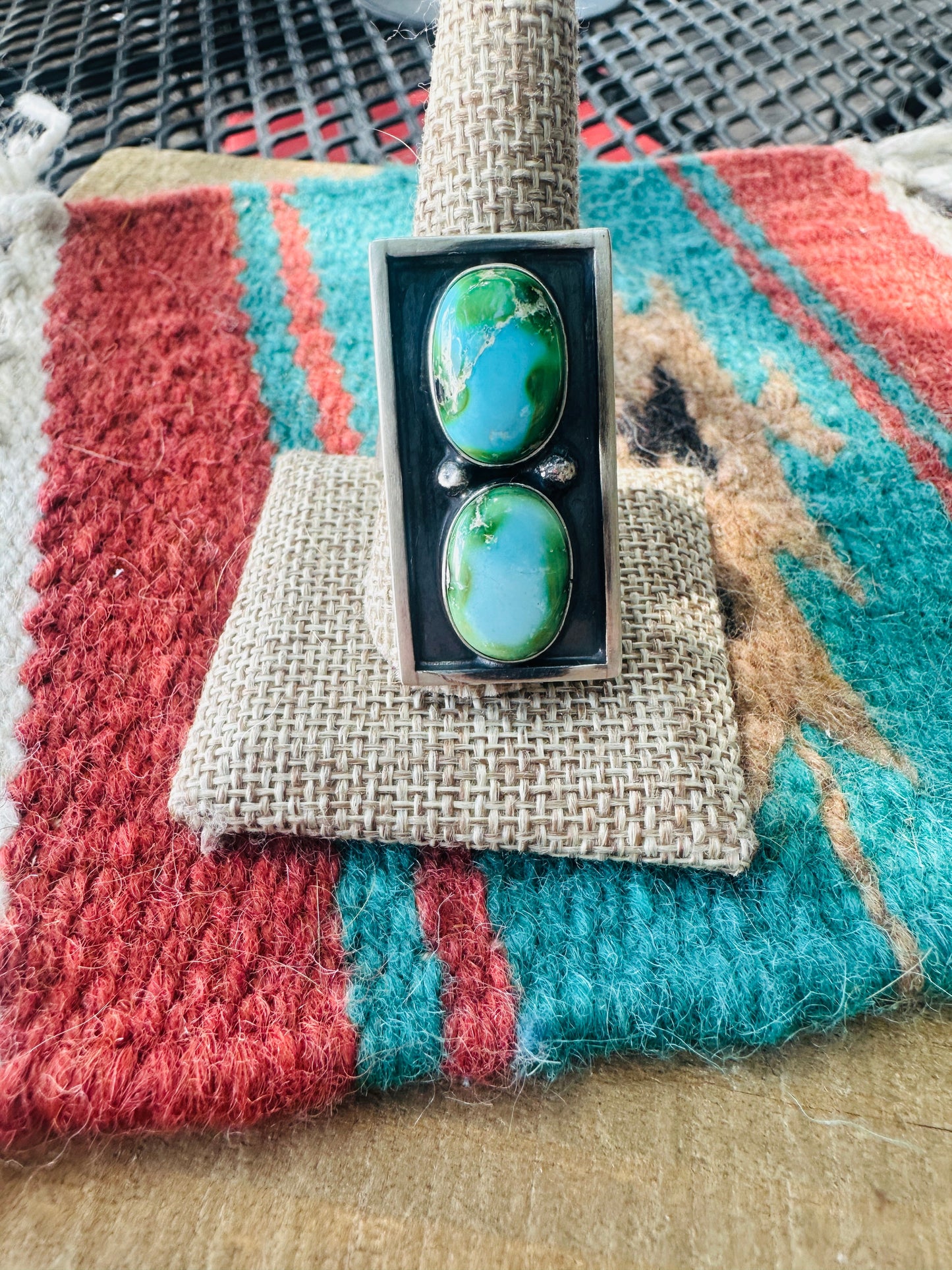 Handcrafted Sonoran Mountain Turquoise & Sterling Silver Adjustable Ring