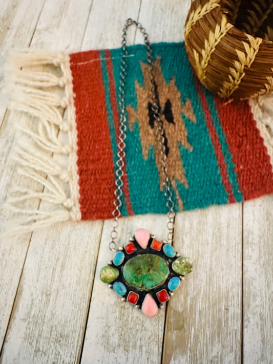 Handcrafted Sterling Silver & Multi Stone Cluster Necklace