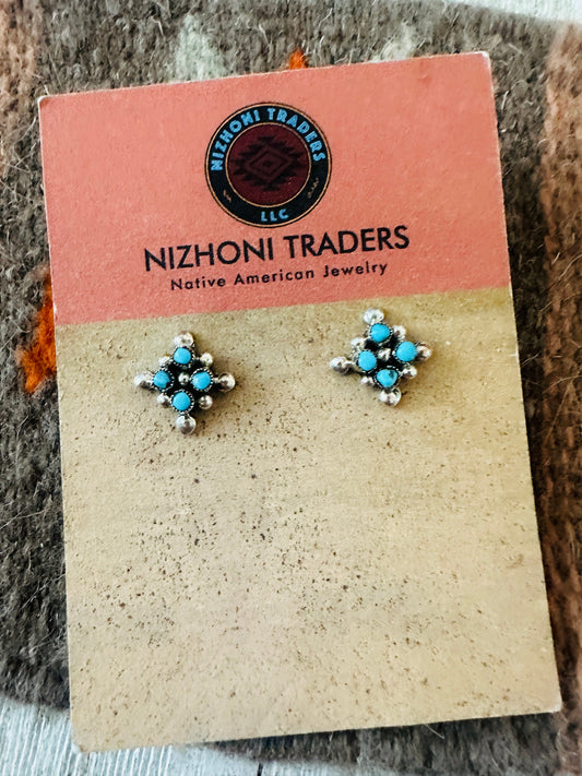 Handcrafted Sterling Silver & Turquoise Petit Point Stud Earrings