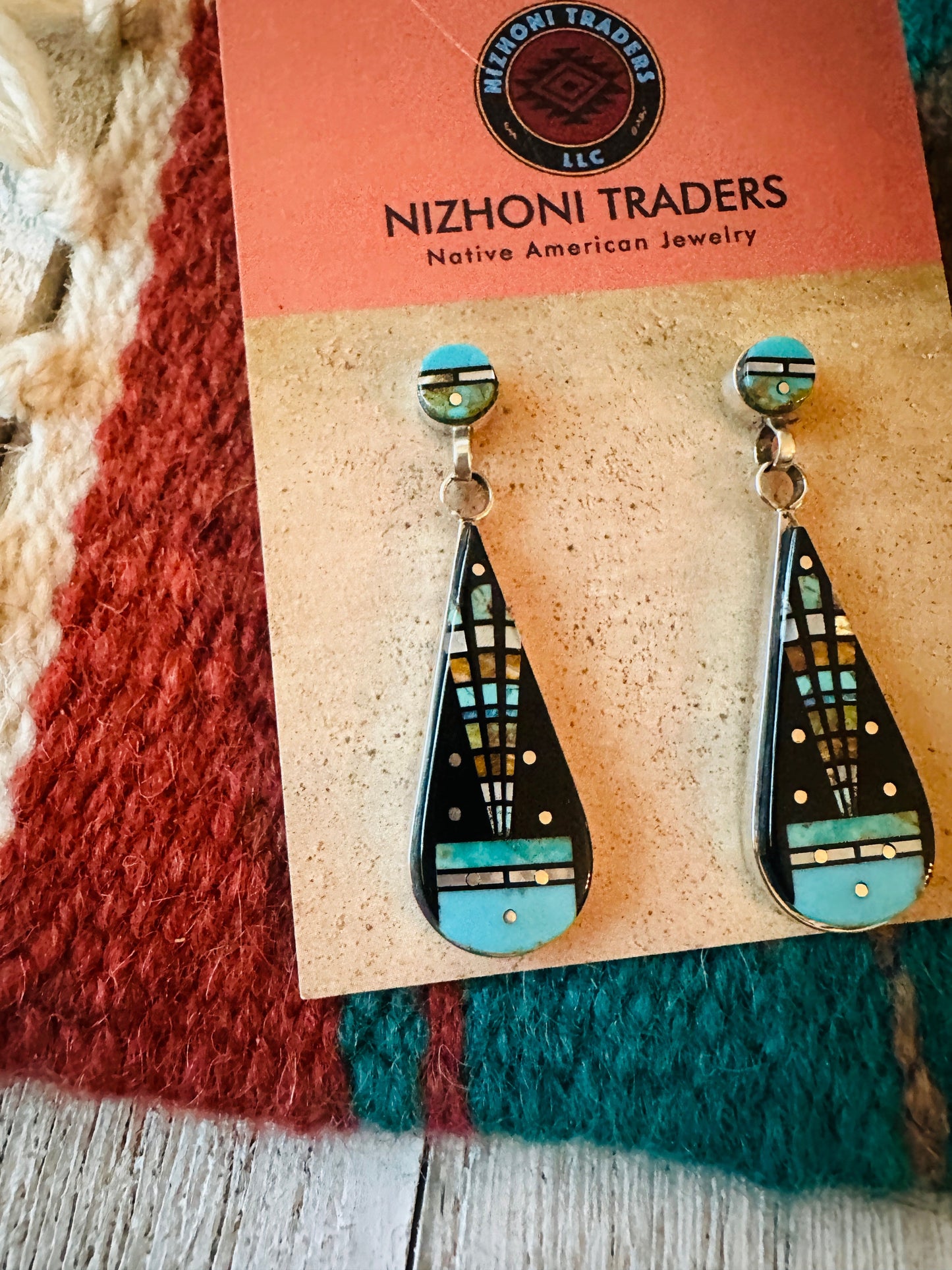 Handcrafted Sterling Silver & Multi Stone Inlay Dangle Earrings