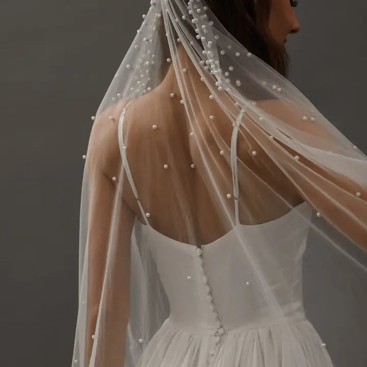 The Callie, Pearl Wedding Veil, Fingertip and Cathedral Length