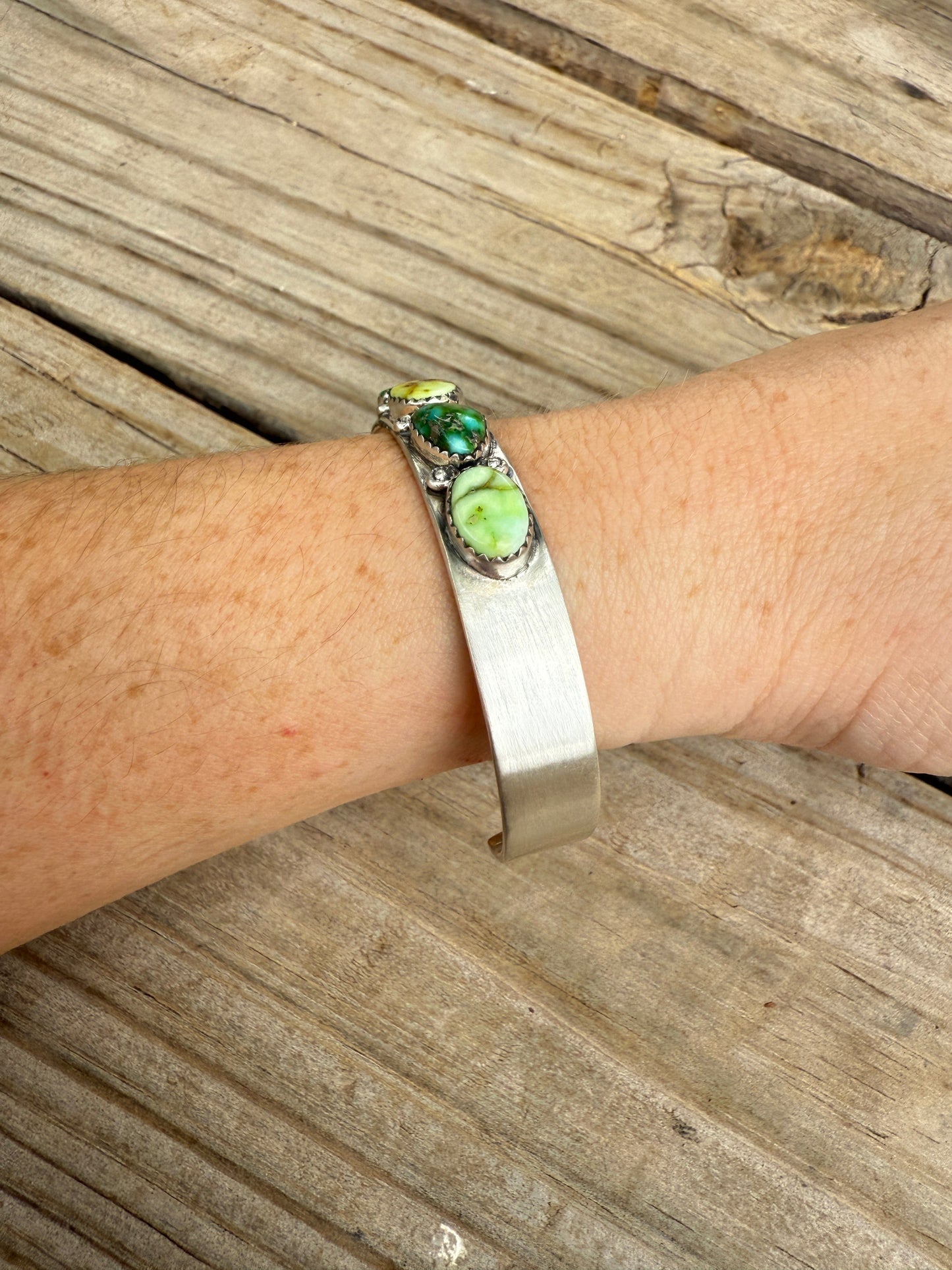 Handmade Sterling Silver, Sonoran Mountain & Palomino Turquoise Adjustable Cuff Bracelet