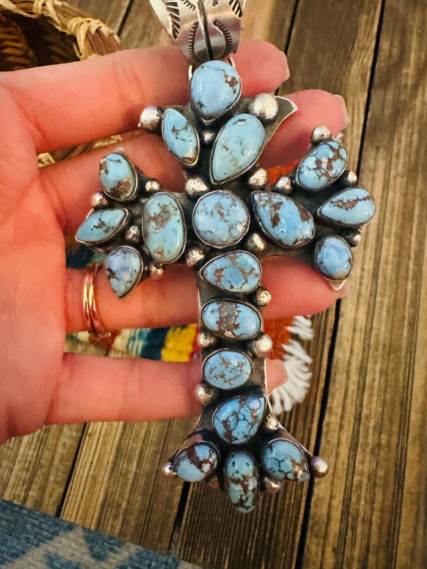 Handcrafted Golden Hills Turquoise & Sterling Silver Cross Pendant by Chimney Butte