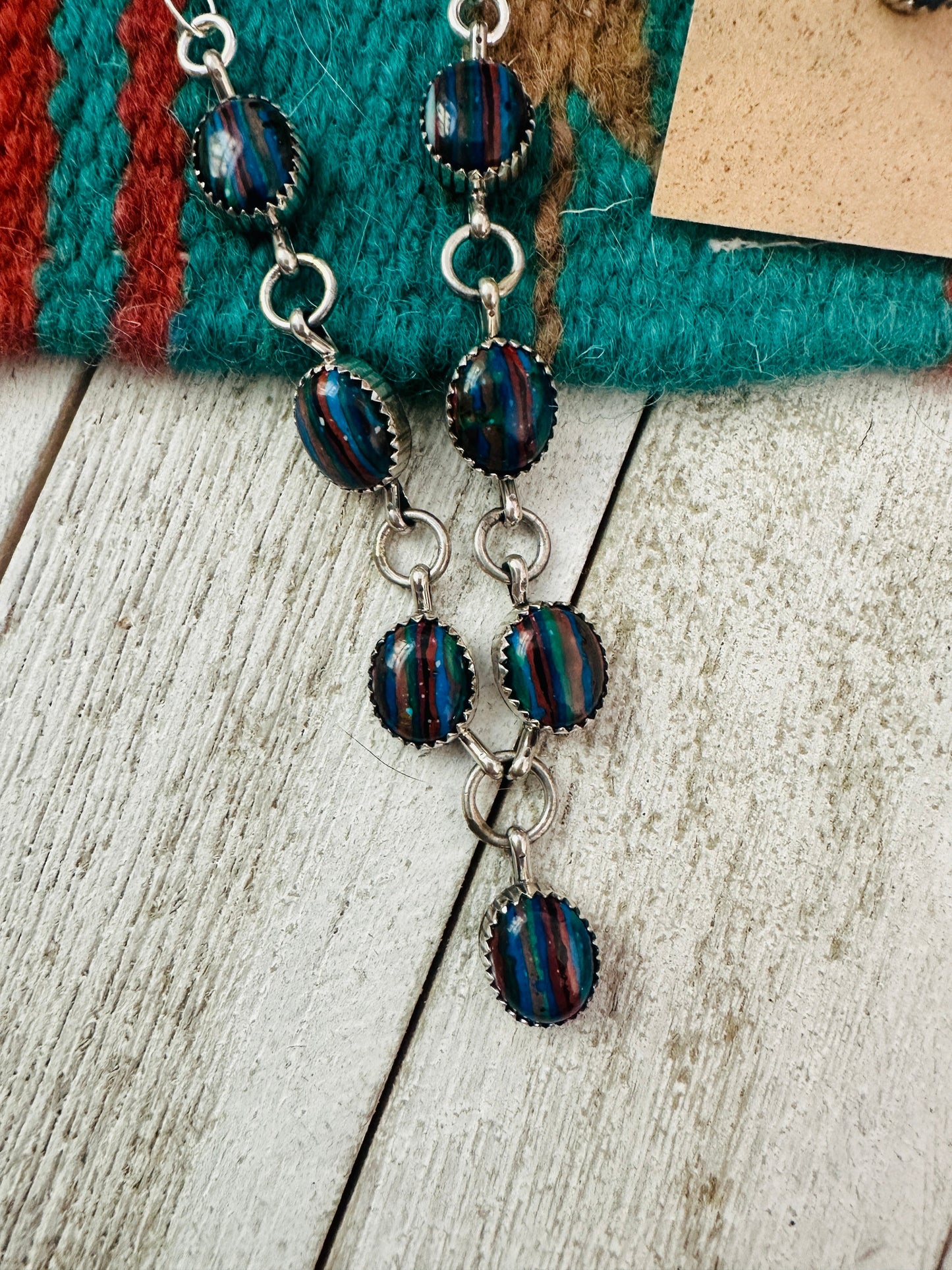 Handcrafted Rainbow Calsilica & Sterling Silver Necklace Set