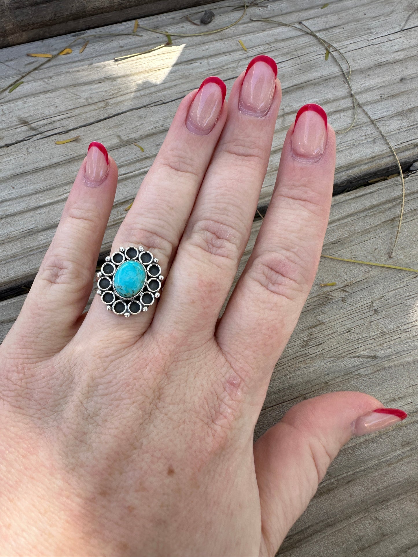Marigold Handmade Adjustable Turquoise Sterling Silver Flower Ring