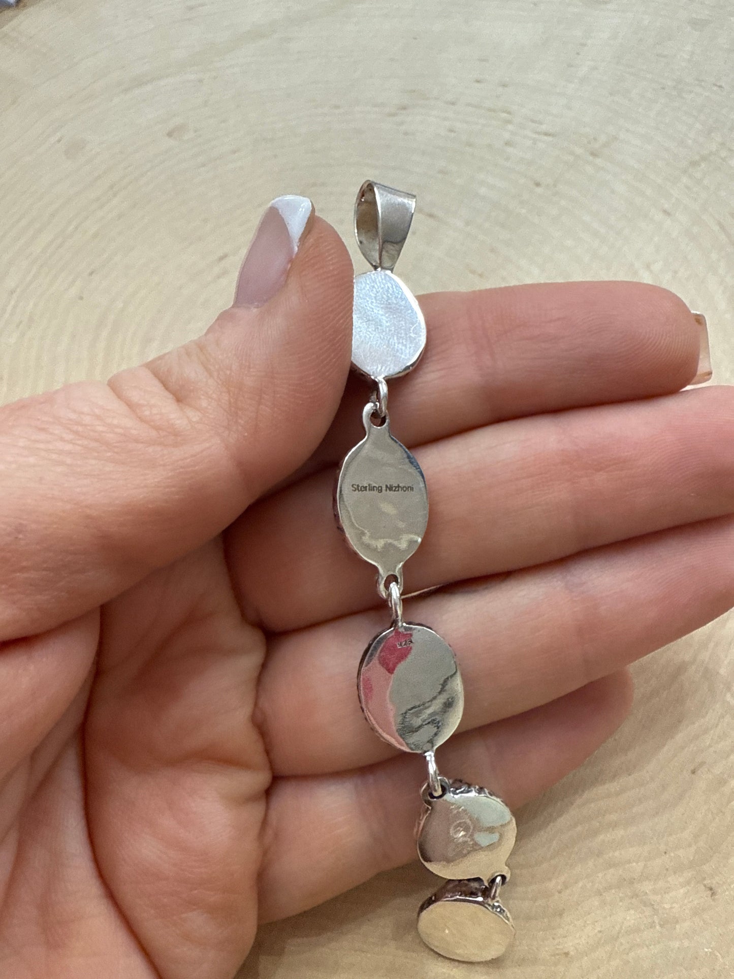 Handmade White Buffalo & Sterling Silver 5 Stone Pendant Signed Nizhoni