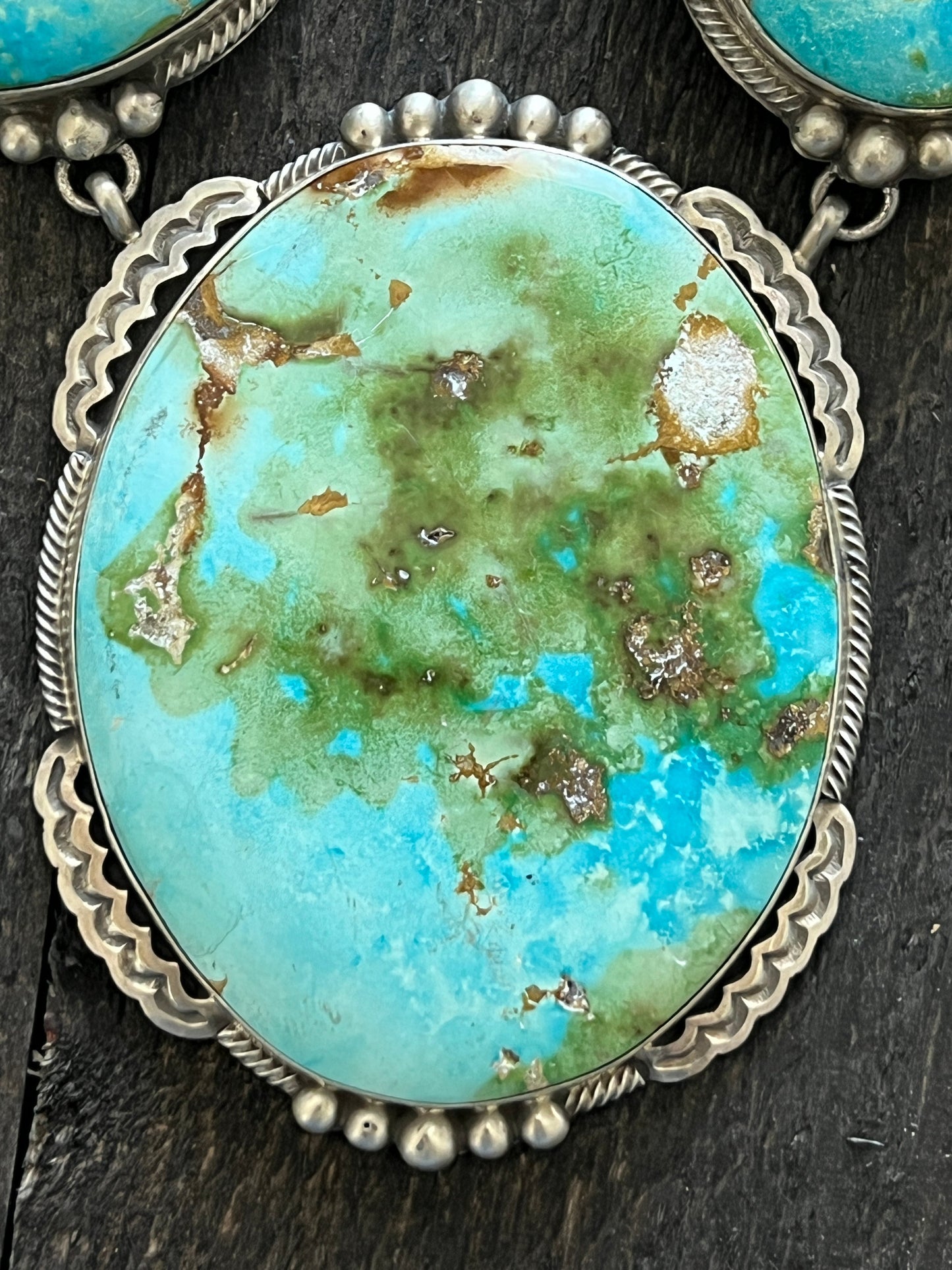 Massive Handcrafted Sterling Silver and Sonoran Mountain Turquoise Statement Necklace with Earrings by Talila Benally