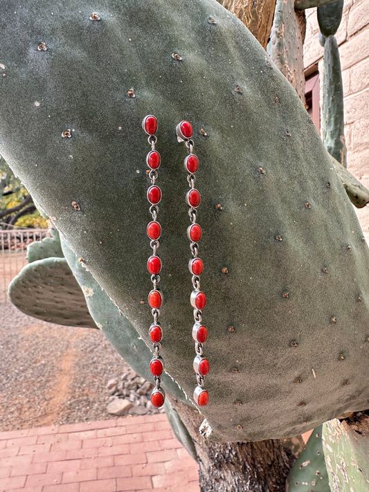 Cassidy Collection Handmade Natural Coral and Sterling Silver Dangles 9 stone