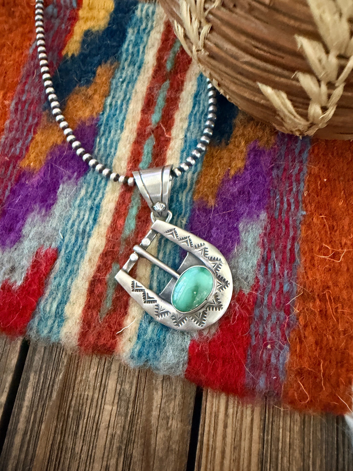 Handcrafted Sterling Silver & Turquoise Belt Buckle Pendant by Leroy James