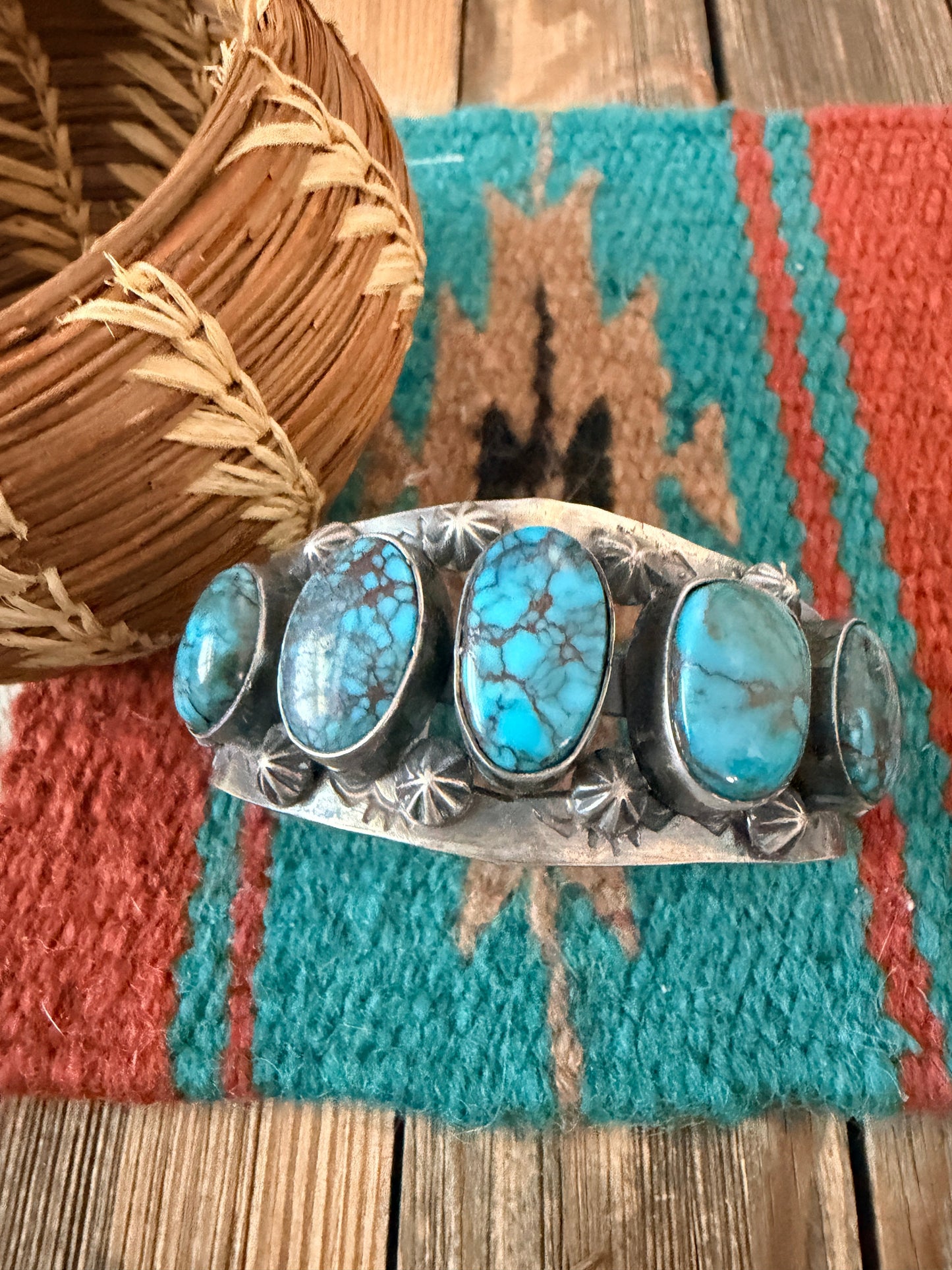 Handcrafted Sterling Silver & Egyptian Turquoise Cuff Bracelet by Rosella Paxson