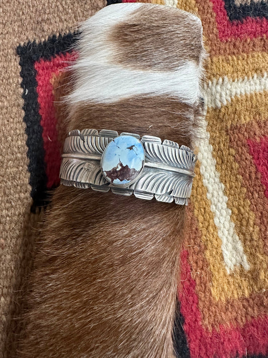 Handcrafted Golden Hill Turquoise & Sterling Silver Cuff Bracelet Signed KM