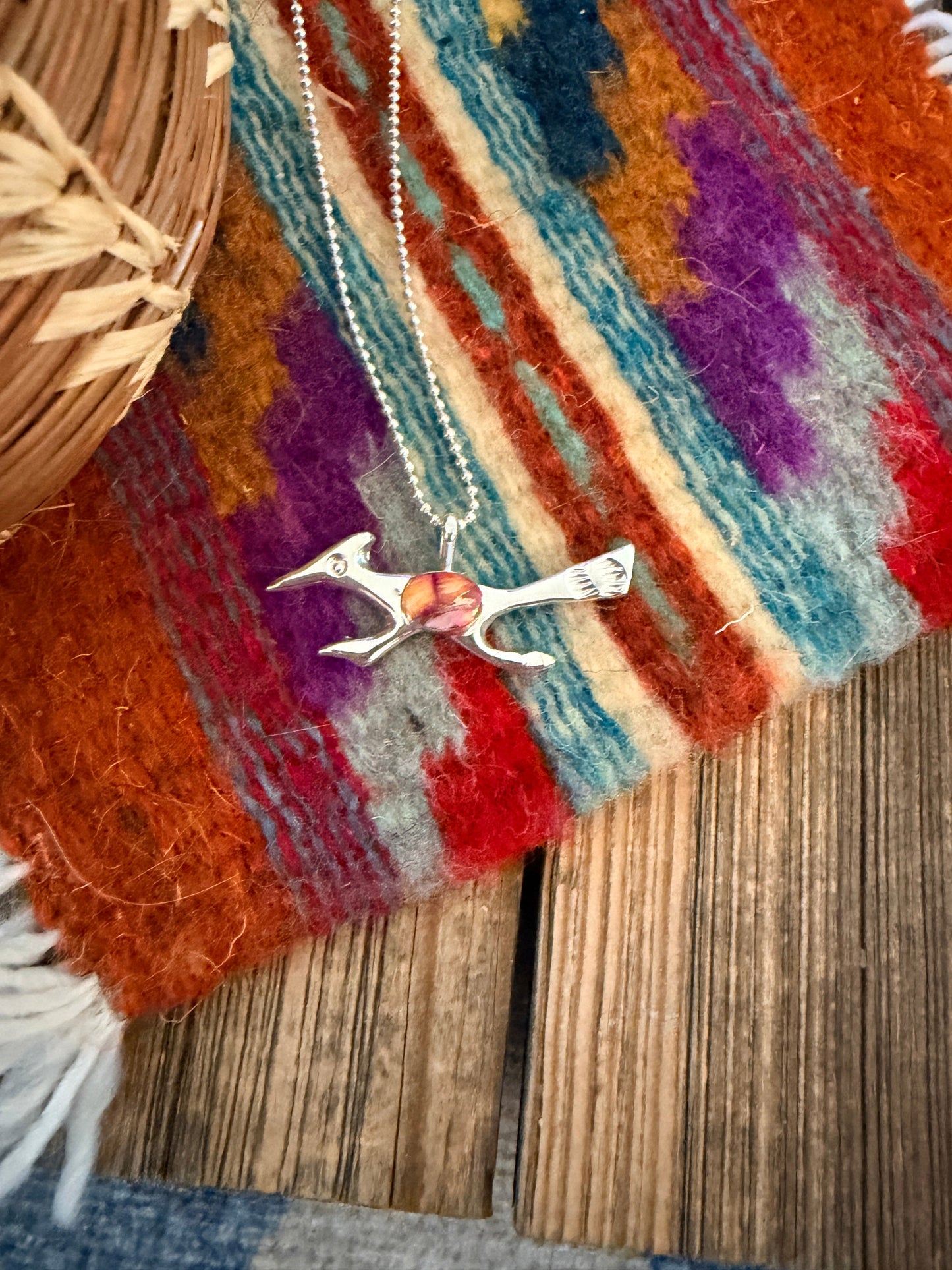 Handcrafted Sterling Silver & Pink Dream Mojave Road Runner Pendant by Joseph Martinez