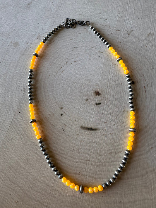 Handmade Handcrafted Pearl Style Sterling Silver, Orange Fire Opal Beaded Necklace