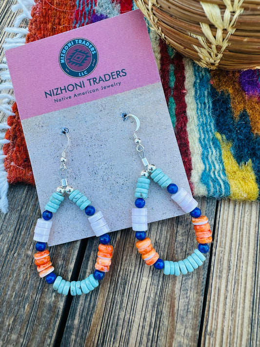 Handcrafted Multi Stone & Sterling Silver Beaded Dangle Hoop Earrings