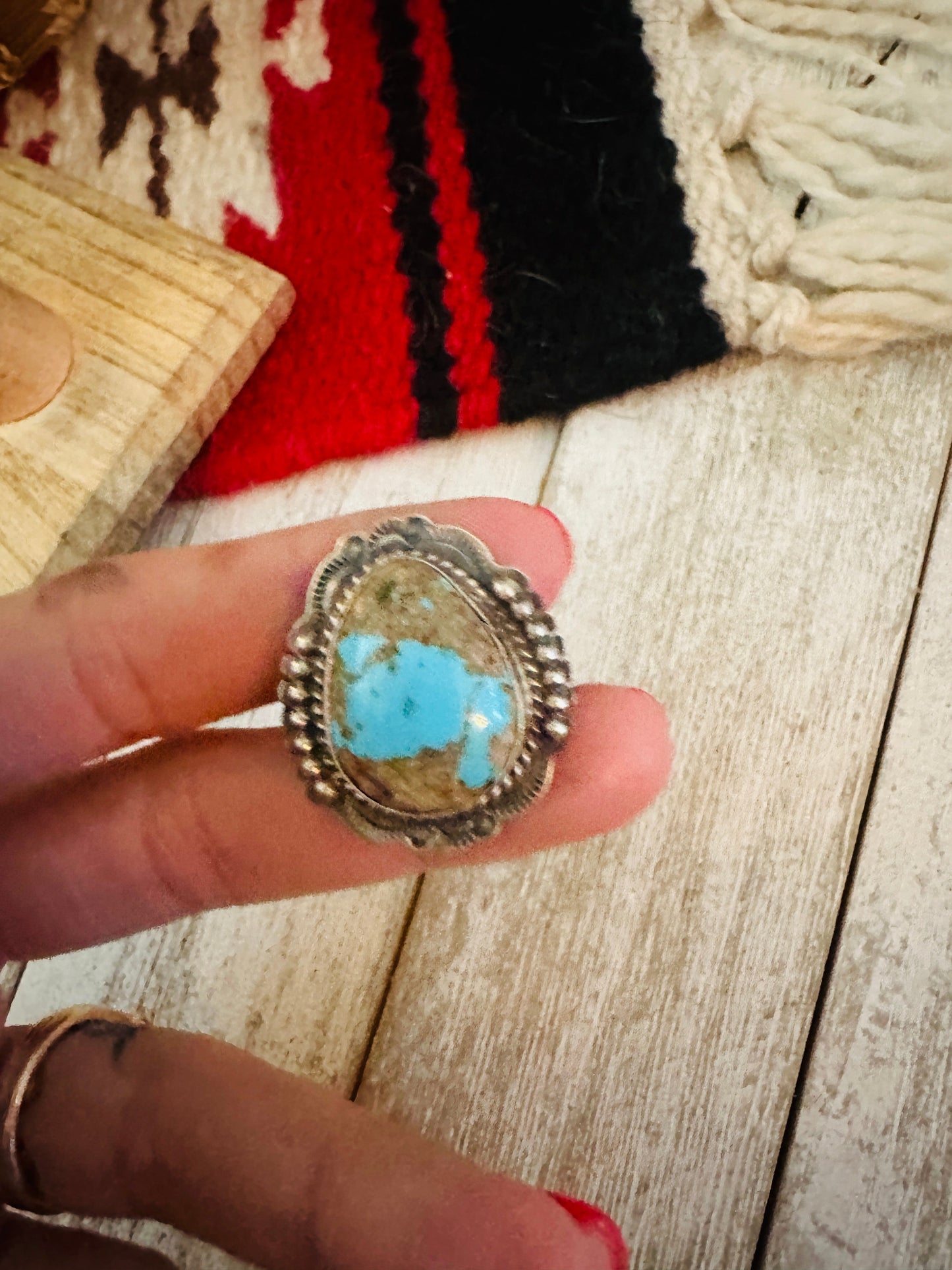 Handcrafted Sterling Silver & Number 8 Turquoise Ring Size 7
