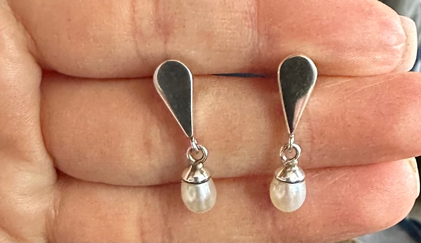 Inverted Teardrop Earrings w/ Pearl Dangle