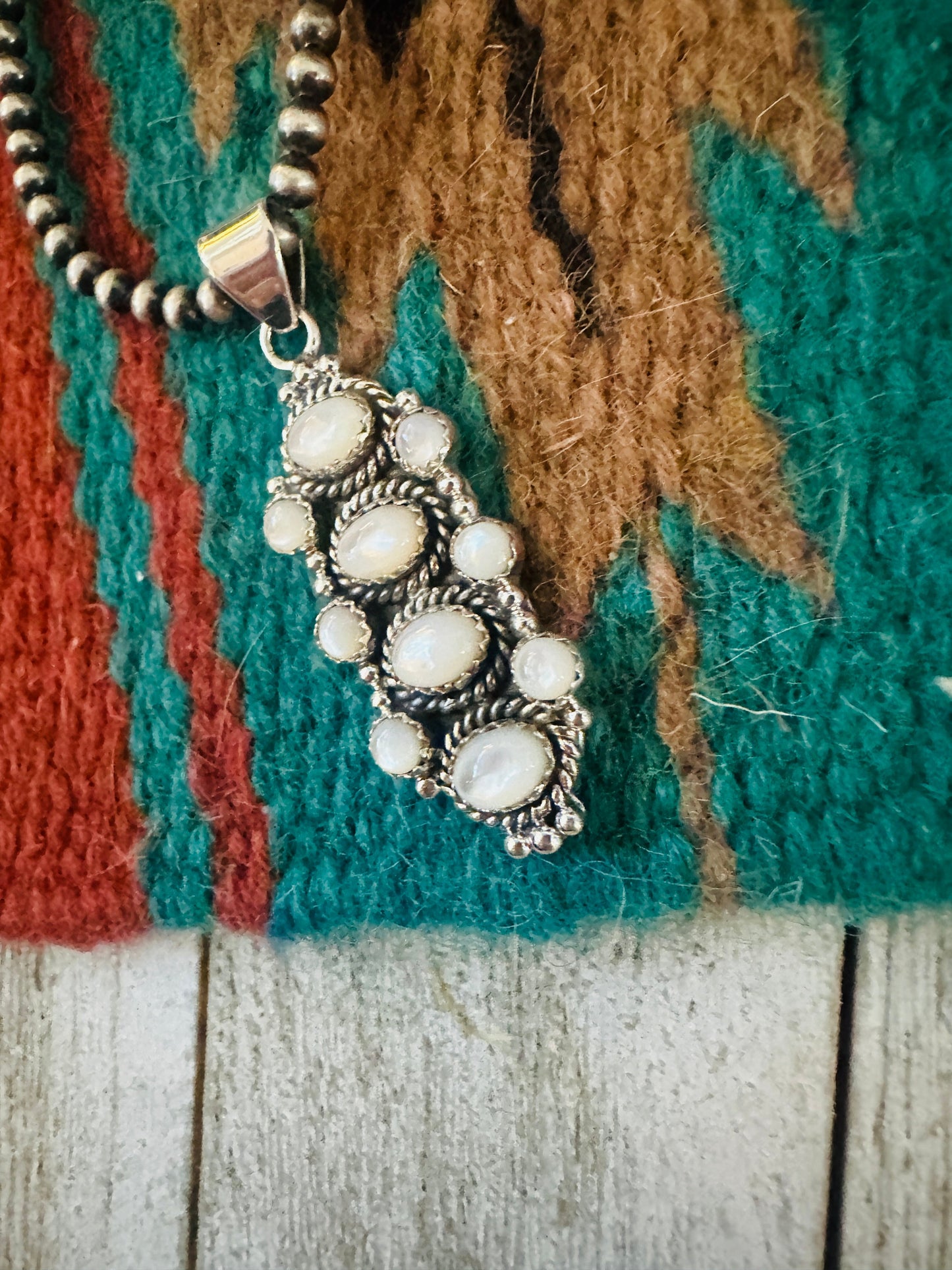 ** Christmas Collection ** Handmade Sterling Silver & Mother of Pearl Pendant Signed Nizhoni