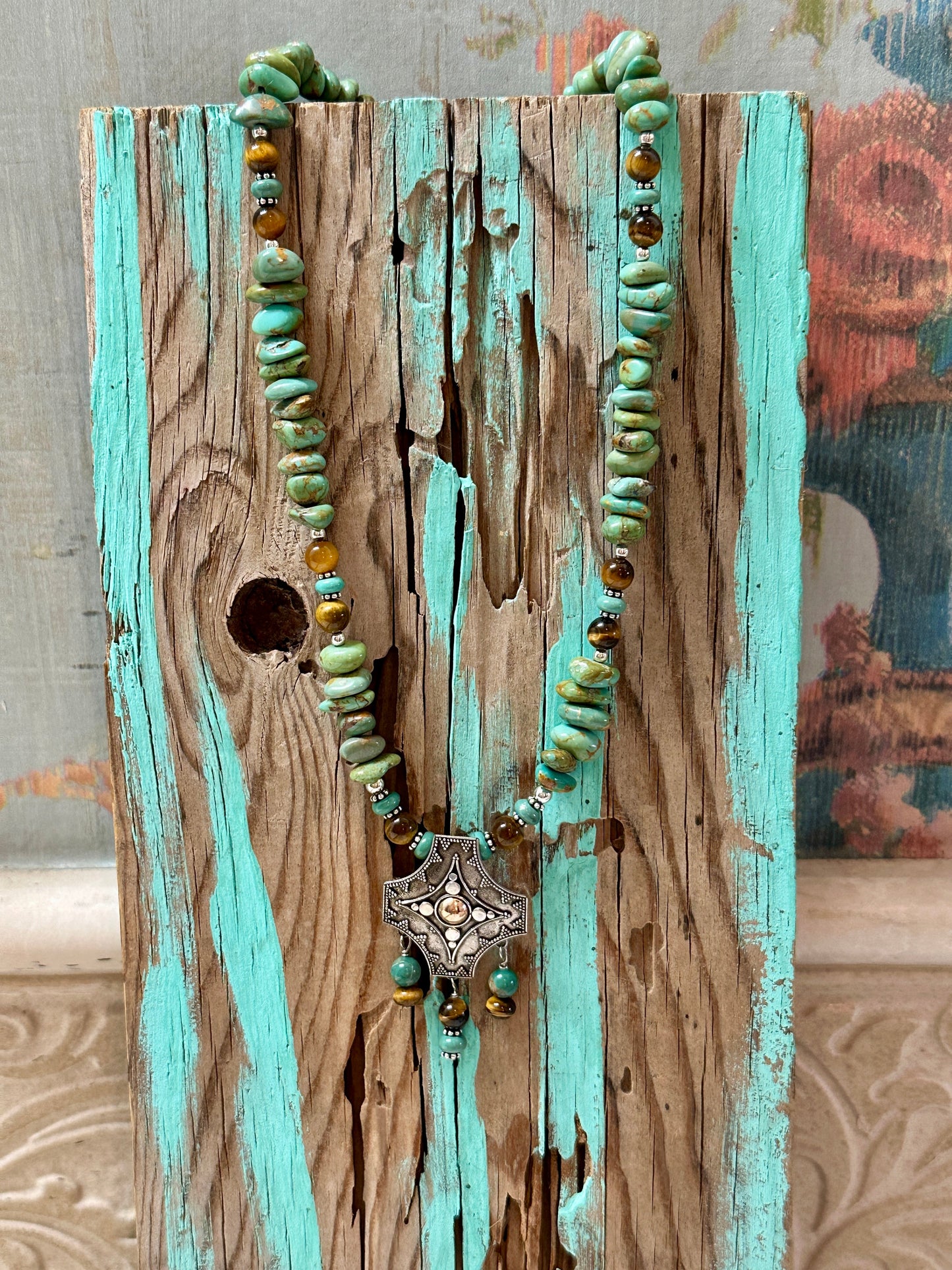 Sterling Silver Concho Cross Turquoise Necklace
