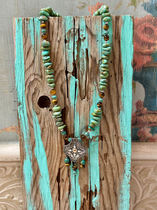 Sterling Silver Concho Cross Turquoise Necklace