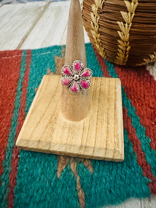 Handcrafted Sterling Silver & Magenta Opal Flower Ring