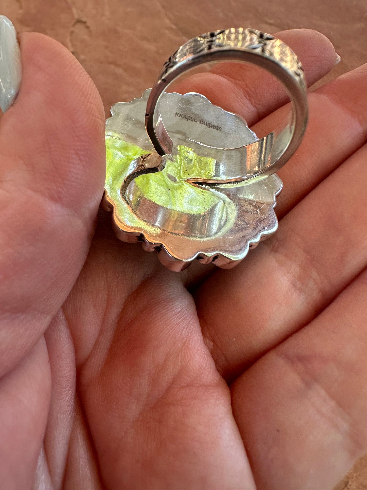 Handmade Pink Conch, Light Purple Fire Opal & Sterling Silver Adjustable Ring- oval