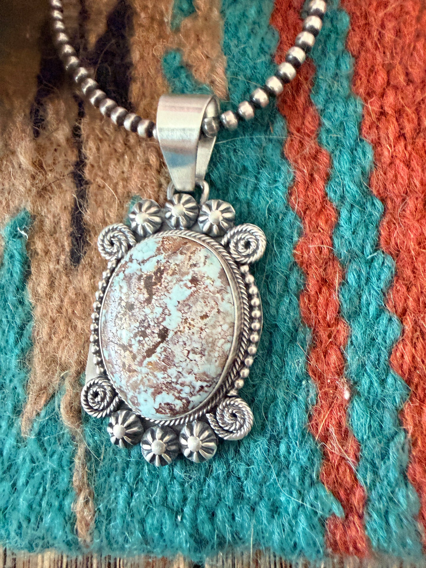 Handcrafted Sterling Silver & Dry Creek Turquoise Pendant by Daniel Benally
